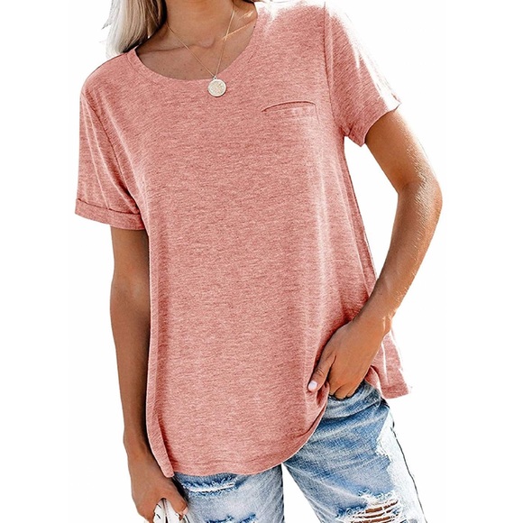 Tops - Pink casual short sleeve loose fit t shirt